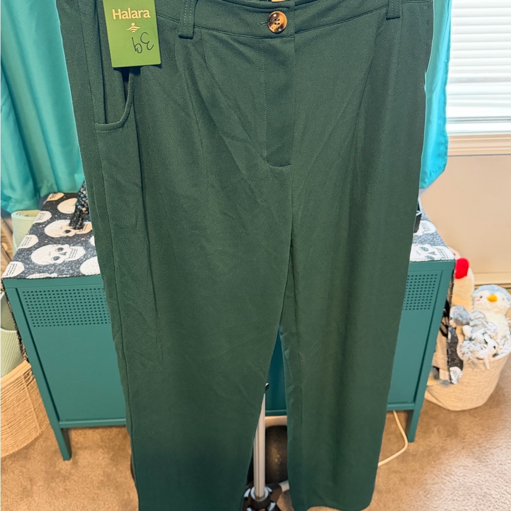HALARA xl regular Deep Green waffle knit Dress Pants - Picture 3 of 4